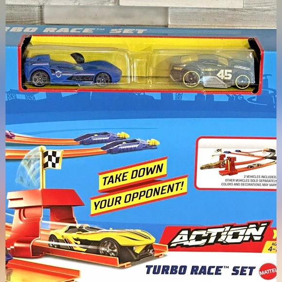 Hot Wheels Turbo Race Set with Two Cars Two Launchers Mattel Track Builder - Picture 2 of 7